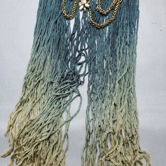 Gimmicks by BKE Teal and Gold Fringe Necklace - Picture 6 of 8